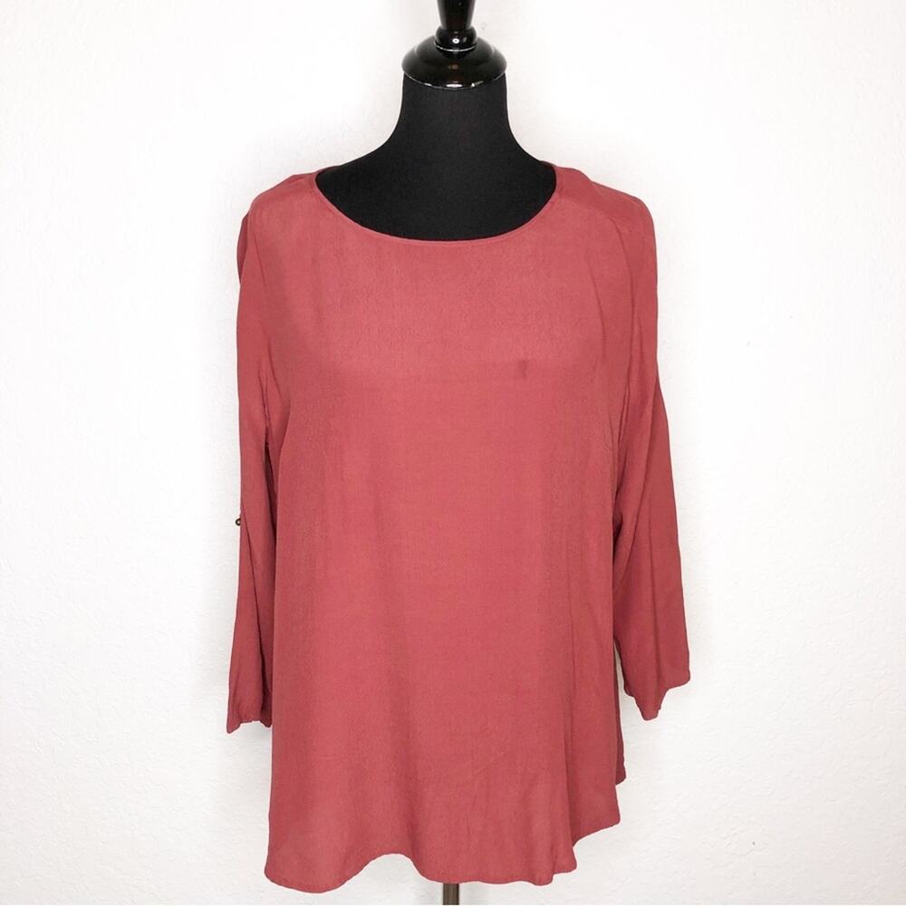 Soft Surroundings rust rose dark pink roll tab sleeve top size Extra Large XL